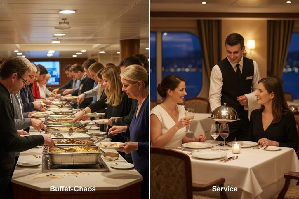 Buffet-Chaos oder Service: Der fühlbare Unterschied beim Abendessen an Bord